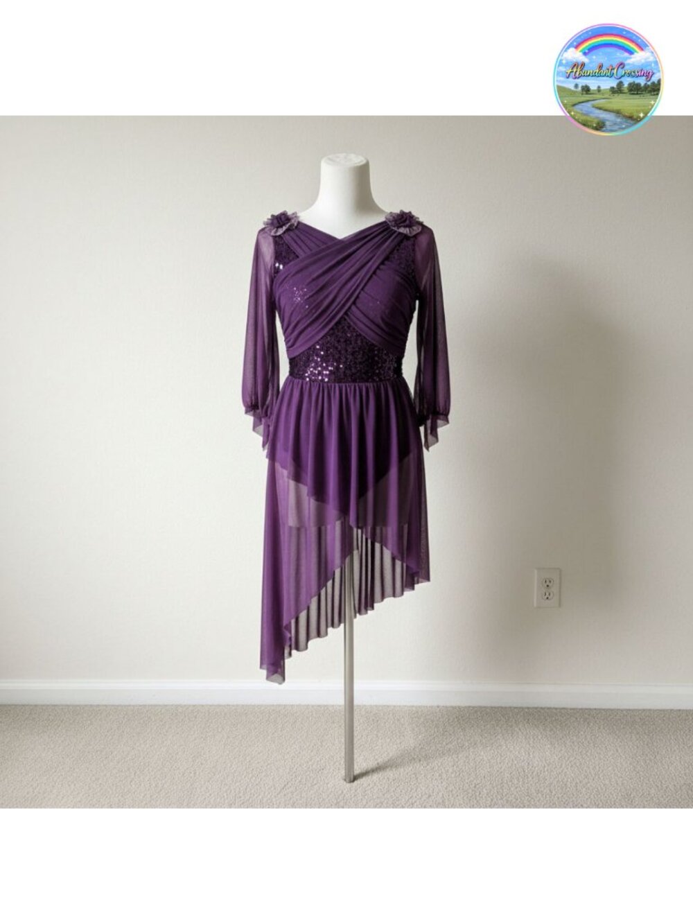 Lyrical Dance Costume Sequin V-Neck Asymmetrical Leotard Dress